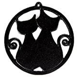 Home-X Cast Iron Trivet, Round Trivet with Two Cat Silhouettes