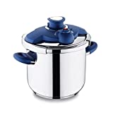 Korkmaz Bella Pressure Pot, Stainless Steel Pressure Cooker with Pressure Settings and Smart Lock System, 7.40 qt (Navy Blue)
