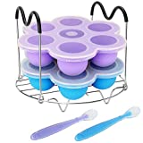 Pressure Cooker Accessories with Silicone Egg Bites Molds and Steamer Rack Trivet with Heat Resistant Handles Compatible with Instant Pot Accessories 6, 8 Qt, 3 Pcs with 2 Bonus Spoons (Blue & Purple)