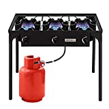 ROVSUN 3 Burner High Pressure Outdoor Camping Burner, 225,000 BTU Propane Gas Stove with CSA Listed Regulator, Picnic Cooker Perfect for Home Brewing Maple Syrup Patio Turkey Frying Canning