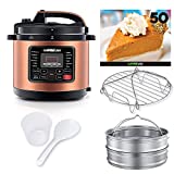 GoWISE USA 12.5-Quarts 12-in-1 Electric Pressure Cooker + 50 Recipes for your Pressure Cooker Book with Measuring Cup, Stainless Steel Rack and Basket, Spoon (Copper)