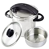 Culina One-Touch Pressure Cooker. Stovetop, 6 Qt. Stainless Steel With Steamer Basket