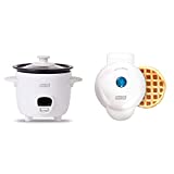 Dash DRCM200GBWH04 Mini Rice Cooker Steamer with Removable Nonstick Pot, White & DMW001WH Machine for Individual, Paninis, Hash Browns, & other Mini waffle maker, 4 inch, White