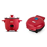 Dash DRCM200GBRD04 Mini Rice Cooker Steamer, Red & Mini Maker Portable Grill Machine + Panini Press with Recipe Guide - Red