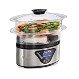Hamilton Beach Digital Food Steamer for Quick, Healthy Cooking with Stackable Two-Tier Bowls for Vegetables and Seafood Plus Rice Basket, 5.5 Quart, Black & Stainless Steel