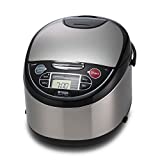 Tiger JAX-T18U-K 10-Cup (Uncooked) Micom Rice Cooker with Food Steamer & Slow Cooker, Stainless Steel Black