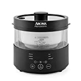 Aroma Housewares Professional 8-Cup (Cooked) SmartCarb Multicooker and Flavor-Lock Food Steamer for Low-Carb Rice and Grains, Glass Inner Pot, Black (AMC-800), Transparent Glass, 4 Cup Uncooked Rice