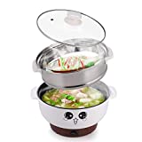 MINGPINHUIUS 4-in-1 Multifunction Electric Cooker Skillet Wok Electric Hot Pot For Cook Rice Fried Noodles Stew Soup Steamed Fish Boiled Egg Small Non-stick with Lid (2.8L, with Steamer)