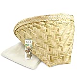 PANWA Traditional Sticky Rice Cooking Basket (2 pc Set) - “NATURAL SCENTED” - Handcrafted THAI Bamboo Wing Design, Medium Size with 24x24 Inch Cheesecloth Wrap Included