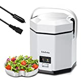 EduSoho 12V Car Rice Cooker, Portable Mini Rice Cooker 2 Cup Uncooked, 1.2L Small Electric Rice Cooker and Steamer, Travel Rice Cooker for 1-2 People, Perfect for RV, Truck, Camp Trip, White