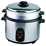 Saachi RC100 5 Cup Automatic Rice Cooker (Uncooked) with Vegetable Food Steamer and Keep Warm, Stainless Steel and Non-Stick Pot, Silver