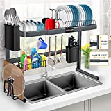 Over The Sink Dish Drying Rack, Stainless Steel Over Sink Dish Drying Rack Height (1-21.8'') & Length (23.7-33.5'') Adjustable for Dishes and Utensils, Kitchen Countertop Organization and Storage