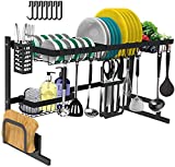 Dish Drying Rack Over The Sink -Adjustable Large Dish Rack Drainer for Kitchen Organization Storage Space Saver Shelf Holder with 7 Utility Hooks Dish Rack Over Sink (32≤ Sink Size ≤ 39.5 inch)