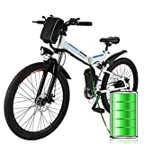 26'' Electric Folding Mountain Bike with Removable 36V 8AH Lithium-Ion Battery 250W Motor Electric Bike E-Bike 21 Speed Gear (White)