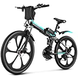 ANCHEER Electric Bike Folding Electric Commuting Bike/Mountain Bike with 26' Magnesium Alloy Integrated Wheel, Premium Front and Rear Suspension and 21 Speed Gears