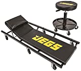 JEGS Automotive Creeper and Air Seat - Black with JEGS Logo - 350 LBS Creeper Capacity - 250 LBS Seat Capacity - Memory Foam Padding - Adjustable Height Air Seat