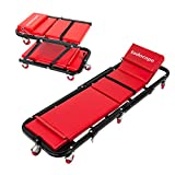 TODOCOPE 47 Inch 300 Lbs 2 in 1Foldable Mechanic Creeper & Rolling Seat with Adjustable Headrest,Tool Trays, Low Profile,Red