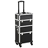 Yaheetech 3 in 1 Rolling Makeup Train Case Cosmetic Makeup Case Large Aluminum Trolley Makeup Travel Case Professional Rolling Cosmetic Beauty Storage, with 360° Swivel Wheels, Black