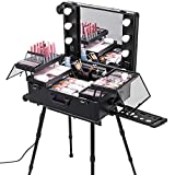 Happybuy Rolling Makeup Case 28'x21'x54' with LED Light Mirror Adjustable Legs Lockable Train Table Studio Artist Cosmetic