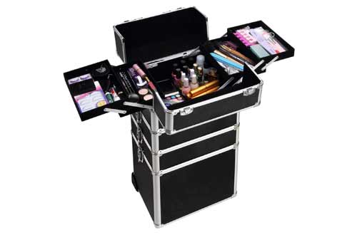 Ollieroo 4 in 1 Aluminum Rolling Cosmetic Makeup Train Cases