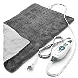 Pure Enrichment® PureRelief™ XL (12' x 24') Electric Heating Pad for Back Pain - 6 InstaHeat™ Settings, Machine-Washable, Soft Microplush, 2-Hour Auto Shut-Off, & Storage Bag (Gray)