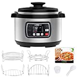 GoWISE USA GW22709 Ovate 9.5-Qt 12-in-1 Electric Pressure Cooker Oval with Slow Cook, Rice, Yogurt, Egg, Saute, Steamer, Keep Warm Functions + Accessories & Recipes, Stainless Steel
