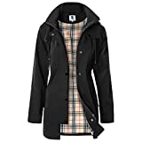 Women's Long Hooded Rain Jacket Outdoor Raincoat Windbreaker(Black,Large)