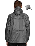 Men's Waterproof Hooded Rain Jacket Windbreaker Lightweight Packable Raincoat(Silver Grey,L)