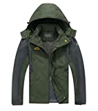 Spmor Men's Outdoor Sports Hooded Windproof Jacket Waterproof Rain Coat Army Green XXX-Large