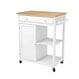 mecor Kitchen Island Cart w/Wood Top, Rolling Utility Trolley on Wheels with Storage Drawer, Shelves and Cabinet (White)