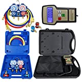 ZENY Portable 220 Lbs Digital Refrigerant Electronic Charging Scale HVAC AC R134a Manifold Gauge Set With Case
