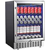 AAOBOSI 24 Inch Beverage Cooler, 164 Cans Freestanding and Built-in Beverage Refrigerator with Advanced Cooling System, Adjustable Shelf, Energy Saving, Ideal for Soda, Water, Beer, Wine