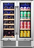 BODEGA Wine and Beverage Refrigerator,24 Inch Dual Zone Wine Cooler With Memory Temperature Control Built-In or Freestanding 2 Safety Locks Soft LED Light Quiet Operation Hold 19 Bottles and 57 Cans