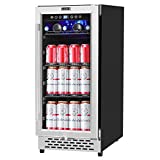 COLZER 15 Inch Beverage Cooler Refrigerator - 126 Cans Freestanding and Built-in Mini Fridge with Glass Door for Soda Beer Wine or Water - Under Counter Compact Drink Fridge for Kitchen Bar Office