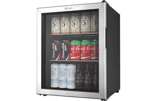 Double Layered Glass Door Mini Fridge for Can Drinks - with Adjustable Shelves and User-Friendly Temperature Knob