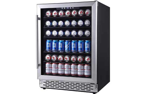  Phiestina 24 Inch Beverage Cooler Refrigerator - 175 Can Built-in or Free Standing Beverage Fridge with Glass Door for Soda Beer or Wine 