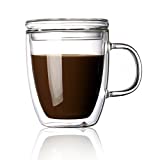 Borosilicate Glass Coffee Mug with Lid Handle,16 oz Double-wall Insulated Glass Cup - Enjoy a Cup of Coffee, Tea, Cappuccino or Latte Longer at the Perfect Tempera (16.7oz with glass lid)