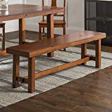 Walker Edison Rustic Farmhouse Wood Distressed Dining Room Kitchen Bench Armless Kitchen Table Set Dining Chairs, 60 Inch, 3 Person, Brown Oak