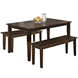 Modern 45 Inch Dining Table Set Solid Wood Kitchen Table with Two Benchs Dining Room Table Set for Small Spaces Table Home Furniture Rectangular