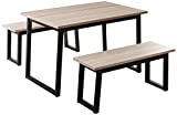 Signature Design by Ashley Waylowe Modern 3-Piece Dining Set, Includes Table and 2 Benches, Black & Beige