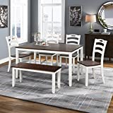 Merax Dining Table Sets, 6 Piece Wood Kitchen Table Set, Home Furniture Table Set with Chairs & Bench (White + Cherry)