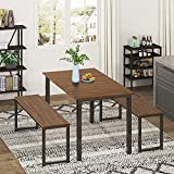 HOMOOI Dining Room Table Set, Modern Studio Kitchen Table Set with Two Benches 3 Piece Breakfast Nook,Brown.