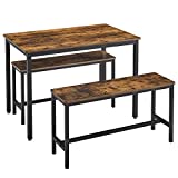VASAGLE Dining Table with 2 Benches, 3 Pieces Set, Kitchen Table of 43.3 x 27.6 x 29.5 Inches, Bench of 38.2 x 11.8 x 19.7 Inches Each, Industrial Design, Rustic Brown and Black UKDT070B01