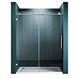 ELEGANT 60 in. W x 72 in. H Frameless Sliding Shower Door, 3/8 in. Clear Glass Shower Enclosure with Handle, Brushed Stainless Steel
