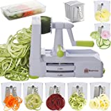Brieftons 7-Blade Spiralizer: Strongest-and-Heaviest Duty Vegetable Spiral Slicer, Best Veggie Pasta Spaghetti Maker for Low Carb/Paleo/Gluten-Free, With Container, Lid, Blade Caddy & 4 Recipe Ebooks