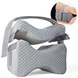 Knee Pillow w/ Strap - New 3-Level Contour Memory Foam Leg Separator & Side Sleeper Design, Large to Small Support & Hip Alignment for Lower Back, Joint, Nerve, Sciatica & Pregnancy Pain Relief