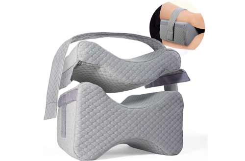 Knee Pillow w/ Strap - New 3-Level Contour Memory Foam Leg Separator