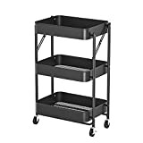 Heavy Duty 3-Tier Metal Utility Rolling Cart with Caster Wheels and Handles - No Nails and No Screws to Assemble - for Home, Office, Kitchen, Bathroom, Bedroom（Midnight）