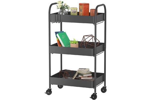 Heavy Duty 3-Tier Metal Utility Rolling Cart with Caster Wheels and Handles