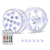 BOSILI 2 Pack Submersible 13 LED Lights with Magnet,Suction Cup, Color Changing Underwater Lights with RF Remote,Battery Operated Waterproof Light for Pool,Pond,Fountain,Party,Garden,Holiday